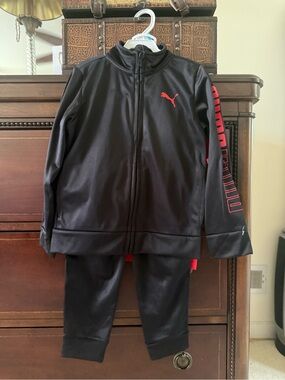 Puma Kids Black and Red Logo 3 piece Tracksuit Set